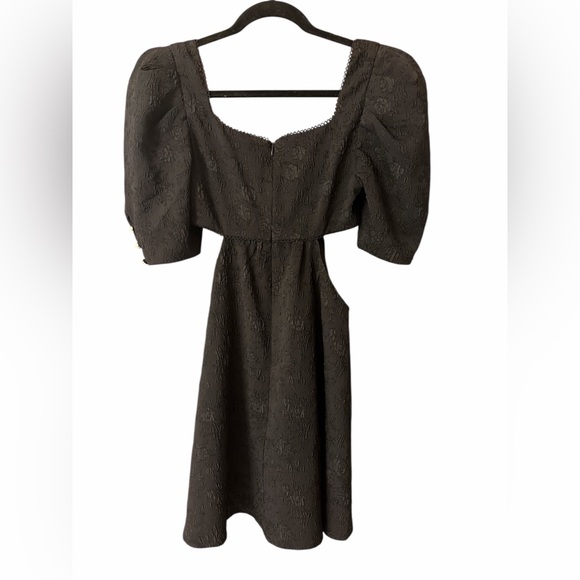 Revolve MAJORELLE Tillie black textured puff sleeve cutout babydoll mini dress - Picture 6 of 12